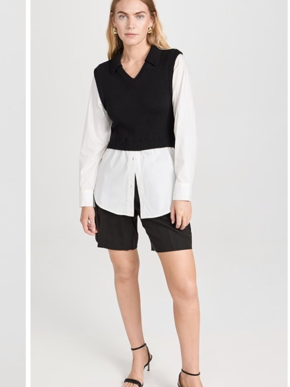PISTOLA Sofia Layered Poplin Sweater Vest Shirt in Black & White Contrast M $170
